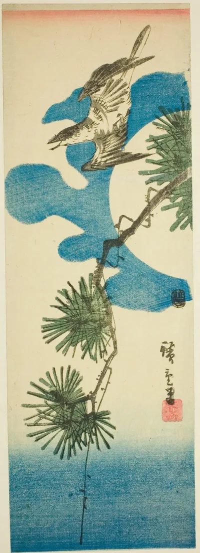 Cuckoo, Pine Brach, and Full Moon by Utagawa Hiroshige, c. 1843/47