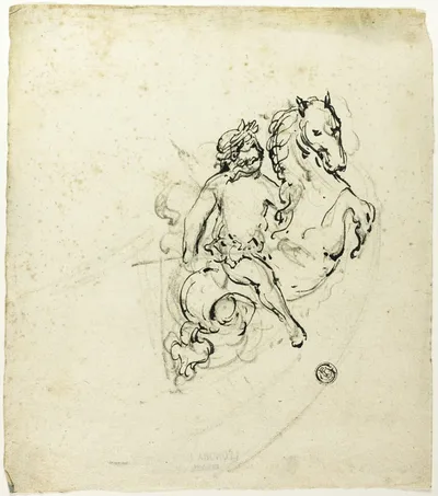 Putto Crowned with Laurel, on Prancing Horse by Unknown artist, n.d.