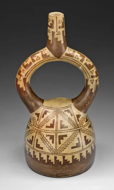 Stirrup Spout Vessel with Geometric Motifs by Moche, 100 BCE–500 CE