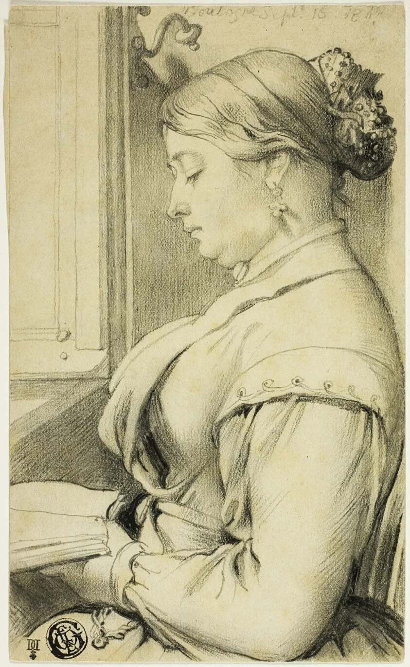 Half-Length Portrait of Woman (in profile to left) Reading by Opera Window by Unknown, n.d.