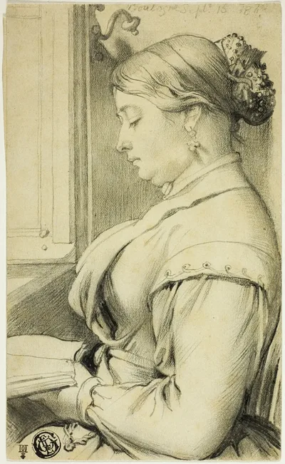 Half-Length Portrait of Woman (in profile to left) Reading by Opera Window by Unknown, n.d.
