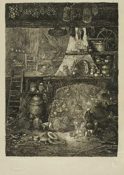 Interior, Peasant House in Haute-Garonne by Rodolphe Bresdin, 1858