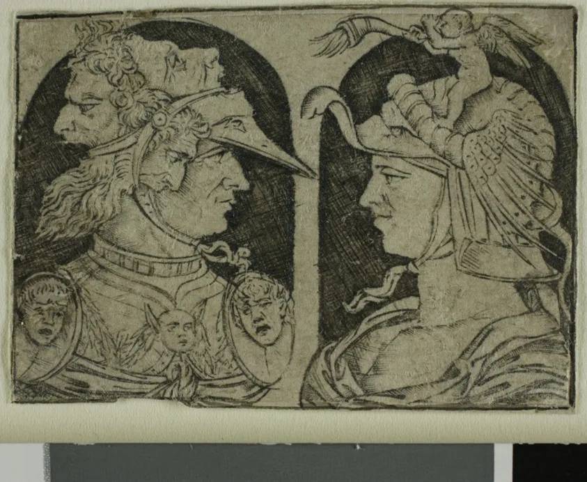 Two Warriors, One with a Winged Genie on His Helmet by School of Tommaso Finiguerra, 1475/1500