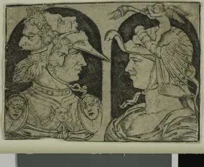 Two Warriors, One with a Winged Genie on His Helmet by School of Tommaso Finiguerra, 1475/1500