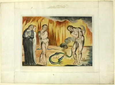 The Circle of the Thieves; Buoso Donati Attacked by the Serpent. Inferno, canto XXV by William Blake, 1827, printed c. 1892