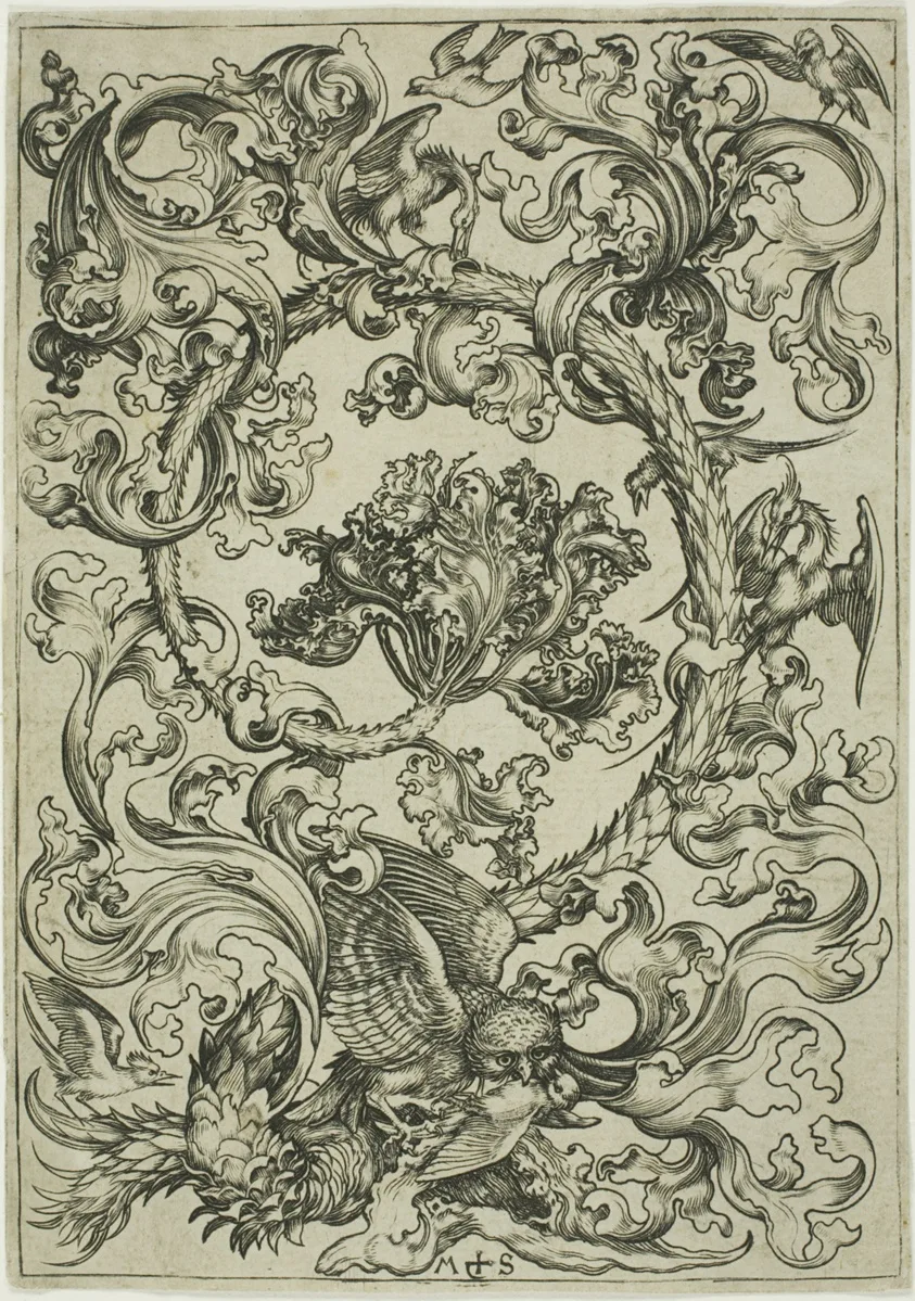 Ornament with Owl Mocked by Day Birds by Martin Schongauer, c. 1474