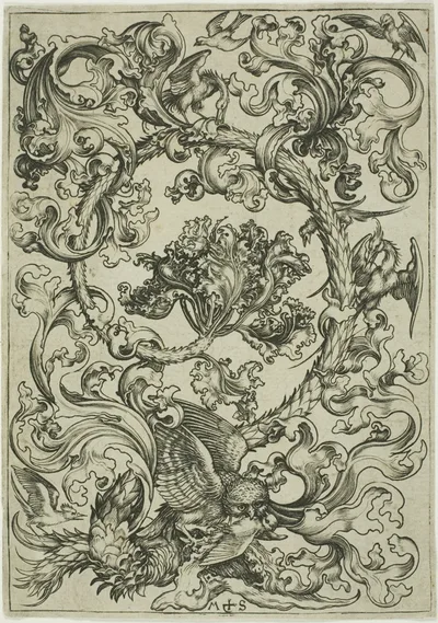 Ornament with Owl Mocked by Day Birds by Martin Schongauer, c. 1474