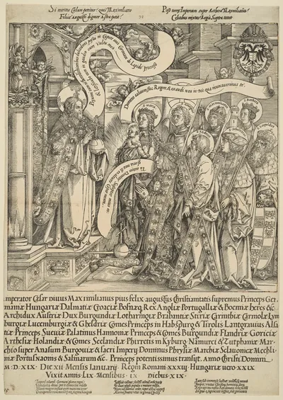 The Emperor Maximilian Presented to Christ by His Patron Saints by Hans Springinklee, 1519