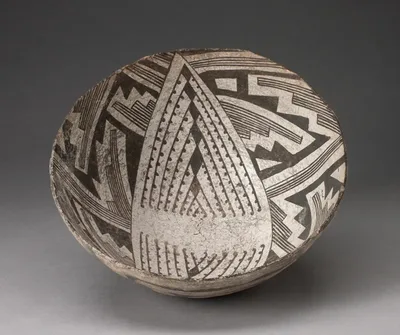 Bowl with Large Diamond-Shaped Area Interior with Dotted Lines and Diamonds, and Interlocking Stepped Motifs by Ancestral Pueblo, 950–1400