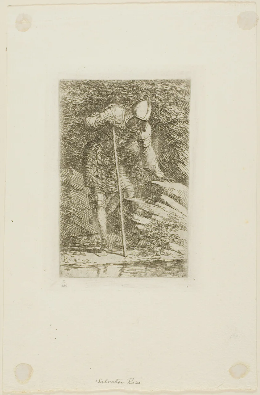 A Warrior in Full Armor in a Grotto by Salvator Rosa, n.d.