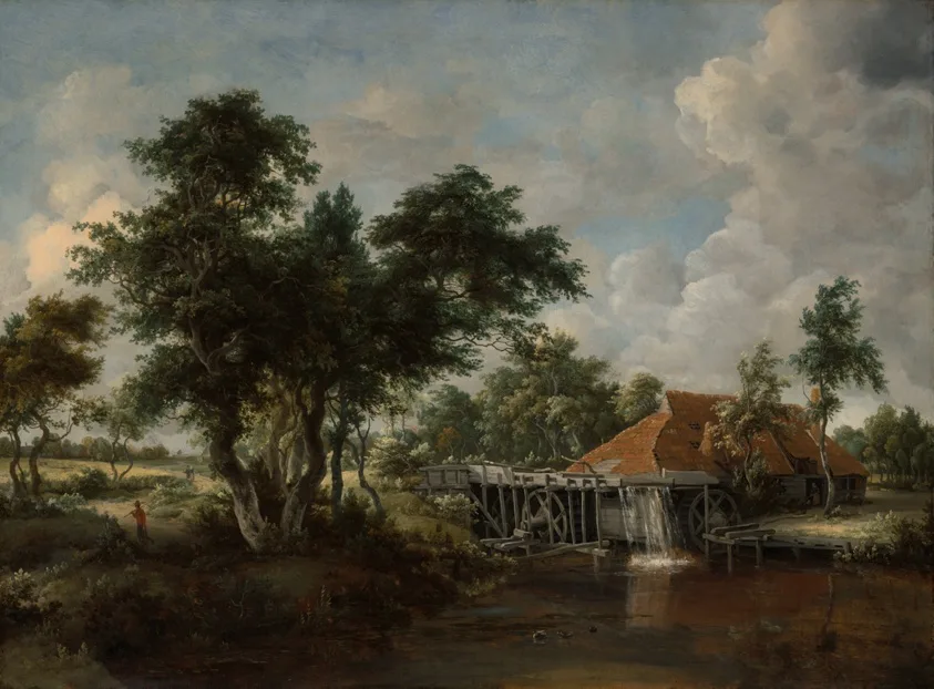 The Watermill with the Great Red Roof by Meindert Hobbema, c. 1665