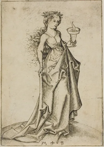 The Second Wise Virgin by Martin Schongauer, 1480-91