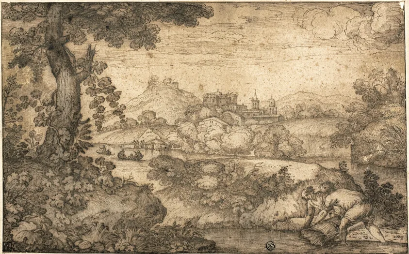 Landscape with Figures Binding Wheat in Foreground by Ercole Bazzicaluva, n.d.