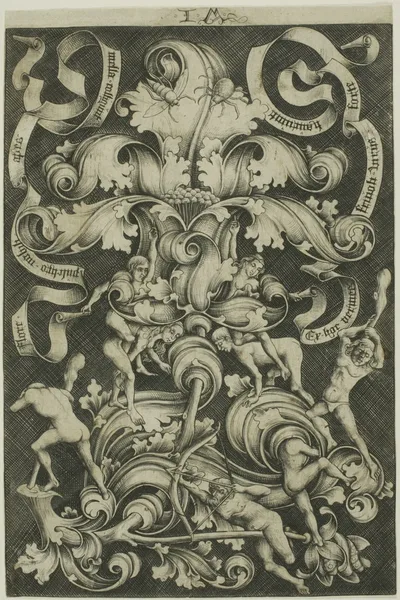 Ornament With Flower and Eight Wild Folk by Israhel van Meckenem, the younger, 1490/1500