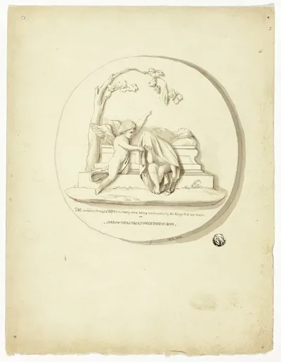 Medallion with Two Putti Beside Tomb by Unknown artist, n.d.