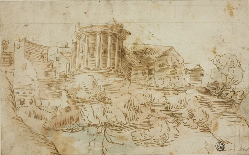 View of Temple of Vesta, Tivoli by Giovanni Francesco Grimaldi, n.d.