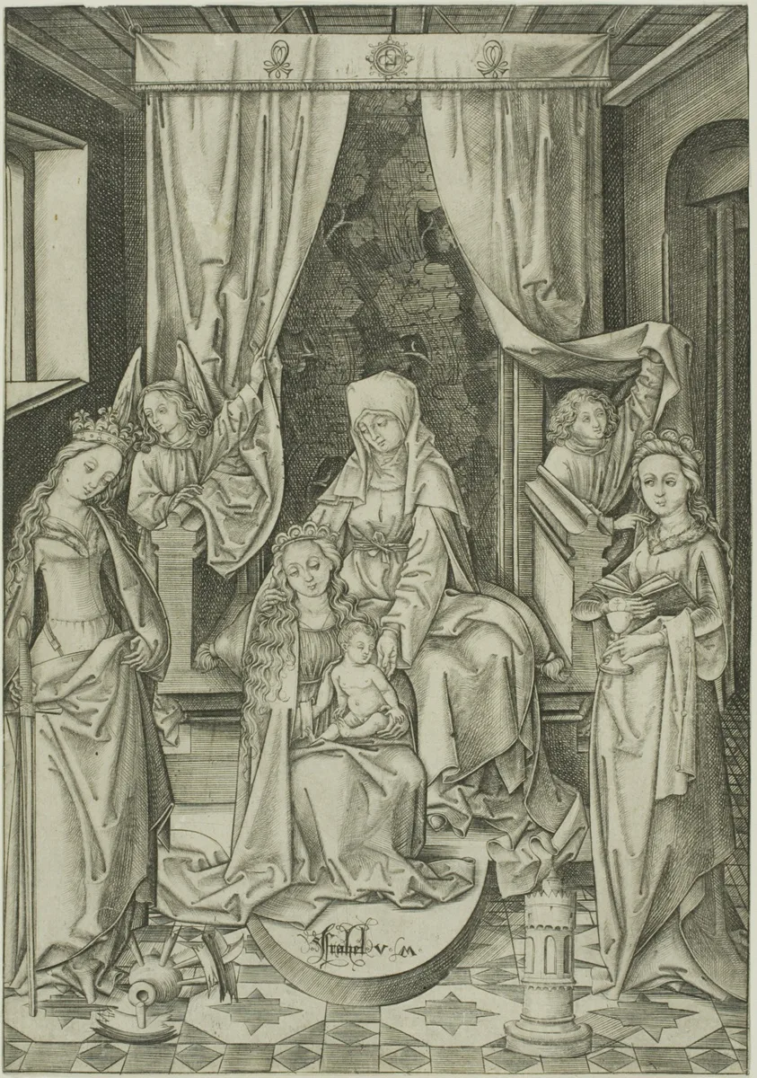 The Madonna with St. Anne, St. Catherine and St. Barbara by Israhel van Meckenem, the younger, 1490–1500