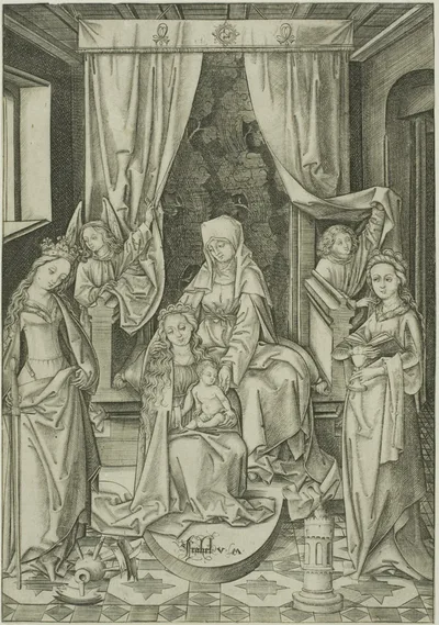 The Madonna with St. Anne, St. Catherine and St. Barbara by Israhel van Meckenem, the younger, 1490–1500