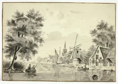 Houses and Windmill Beside Canal by Isaac van Ketweg, after 1758