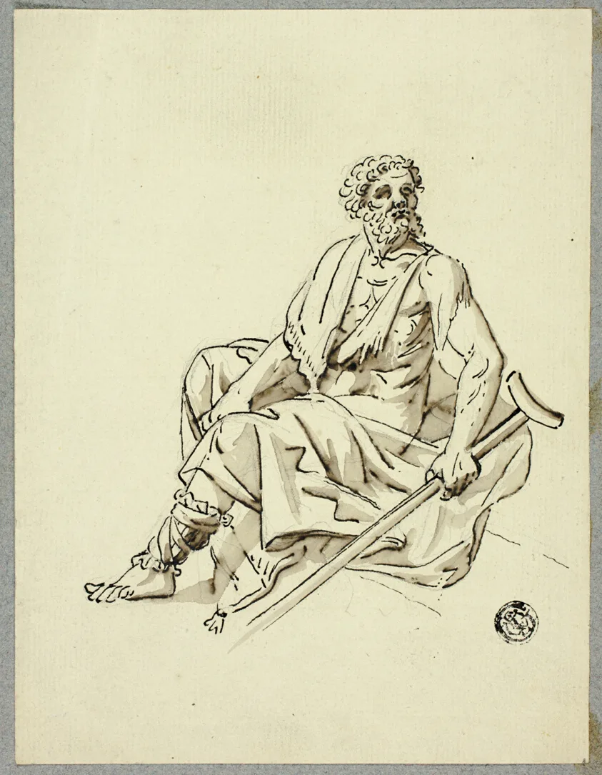 Seated Old Man with Crutch by Hans Heinrich Meyer, n.d.