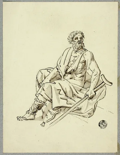 Seated Old Man with Crutch by Hans Heinrich Meyer, n.d.