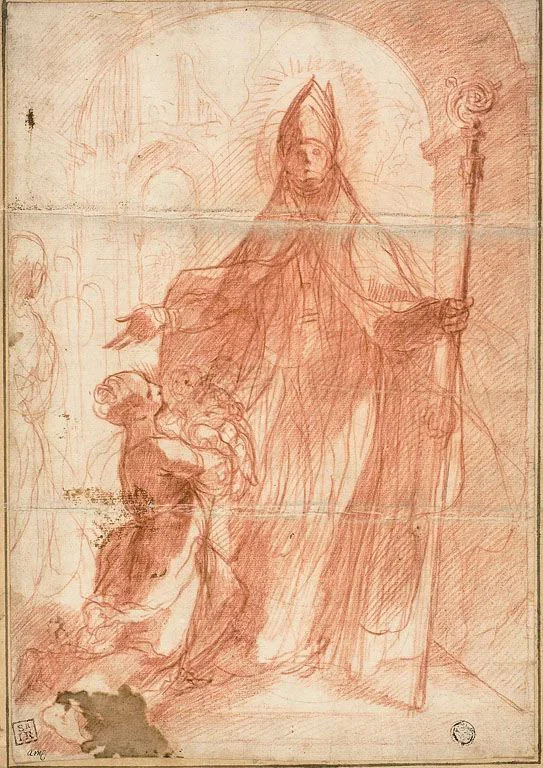 Bishop Saint Blessing a Mother and Child by Alessandro Casolani, 1575/1600