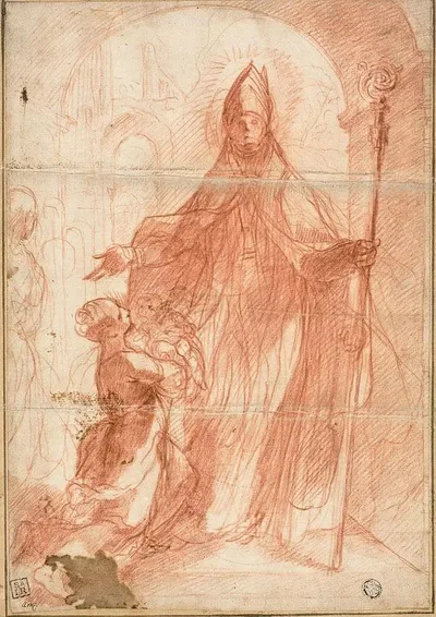 Bishop Saint Blessing a Mother and Child by Alessandro Casolani, 1575/1600