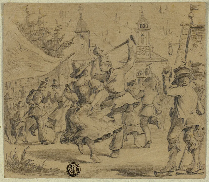 Women and Soldiers Dancing in Village Square by Unknown artist, n.d.