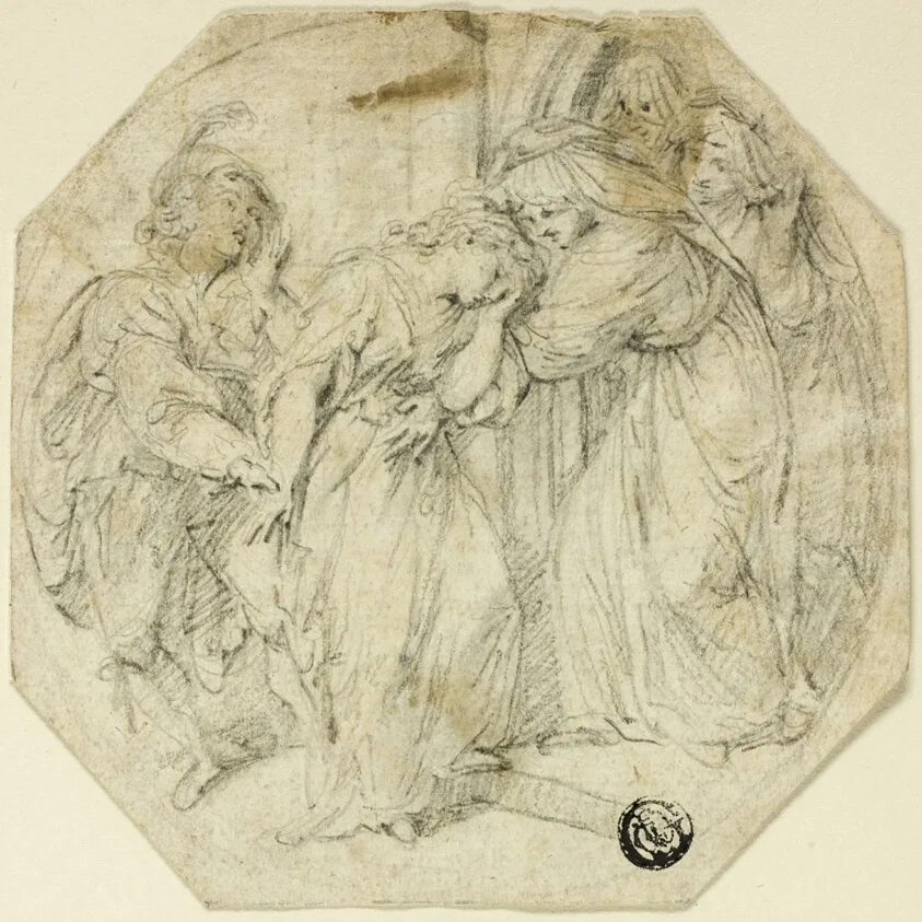 Swooning Woman at the Door of a Nunnery, Supported by Nun and Young Man by Benedetto Pastorini, n.d.