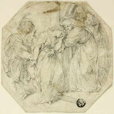 Swooning Woman at the Door of a Nunnery, Supported by Nun and Young Man by Benedetto Pastorini, n.d.