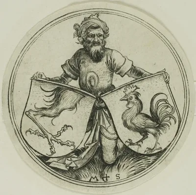 Shield with a Griffin's Foot and Shield with a Cock Held by a Moor by Martin Schongauer, c. 1480