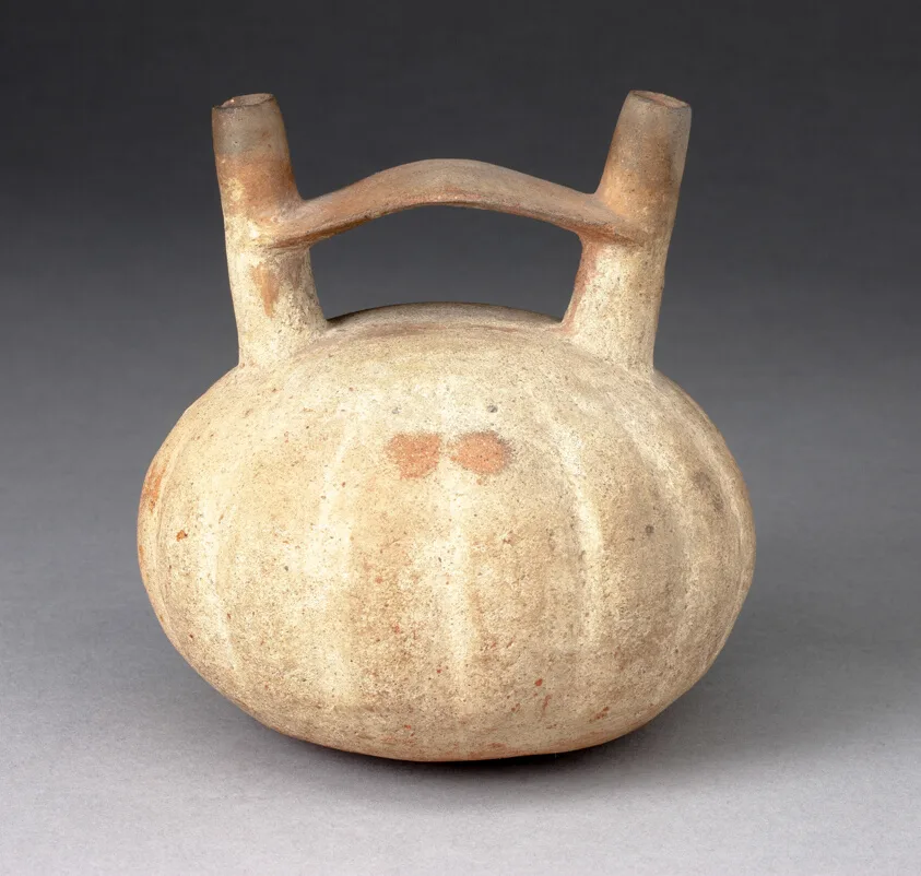 Double Spout and Bridge Vessel in the Form of a Ridged Gourd by Paracas, 650–150 BCE