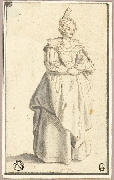 The lady with the small raised cap, after a print from La Noblesse by Unknown artist, 1630s (?)