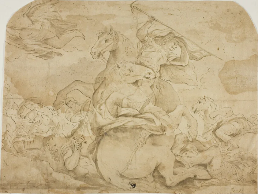 Battle Scene with Central Figure on Rearing Horse by Style of Luca Giordano, n.d.