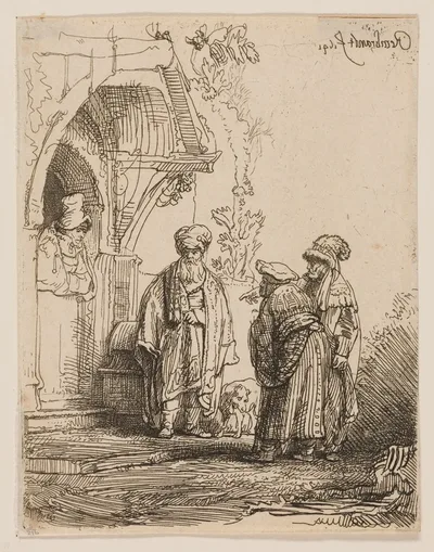 Three Oriental Figures (Jacob and Laban?) by Rembrandt van Rijn, 1641