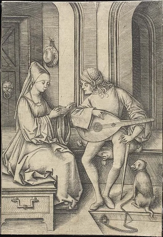 The Singer and the Lute Player by Israhel van Meckenem, the younger, c. 1495