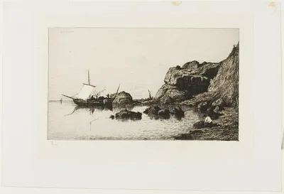 Fishing Craft near the Cliffs at Collioure by Adolphe Appian, 1878