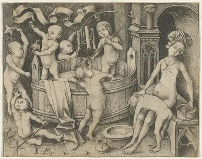 The Children's Bath by Israhel van Meckenem, the younger, 1480/90
