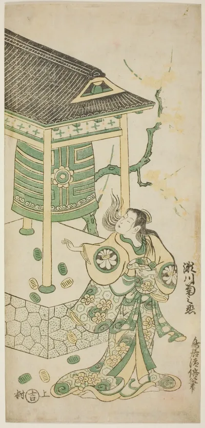 The Actor Segawa Kikunojo I as Katakai in the play "Mugen no Kane Omoi no Akatsuki," performed at the Nakamura Theater in the third month, 1746 by Torii Kiyomasu II, 1746