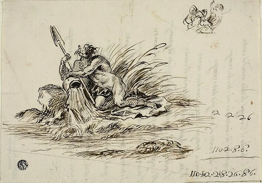 Recto: A River God; verso: a sonnet by Santi Rinaldi by Unknown Florentine, late 1600s