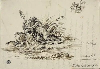 Recto: A River God; verso: a sonnet by Santi Rinaldi by Unknown Florentine, late 1600s