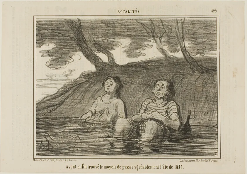 Having finally found the solution to spend the summer of 1857 in a pleasant way, plate 429 from Actualités by Honoré-Victorin Daumier, 1857
