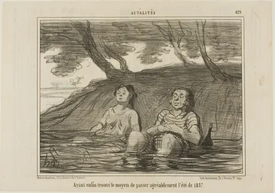 Having finally found the solution to spend the summer of 1857 in a pleasant way, plate 429 from Actualités by Honoré-Victorin Daumier, 1857