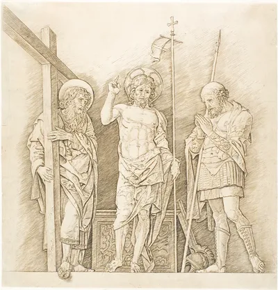 The Risen Christ between Saints Andrew and Longinus by Andrea Mantegna, c. 1472