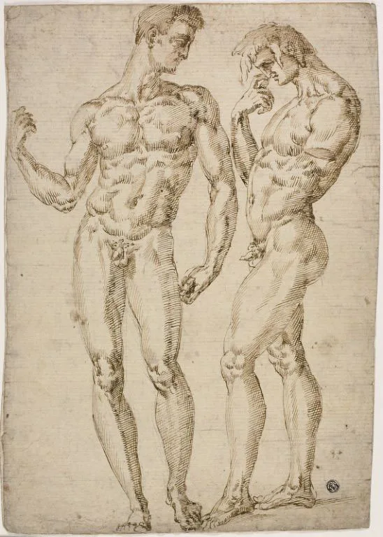 Two Standing Male Nudes by School of Baccio Bandinelli, 1548/50