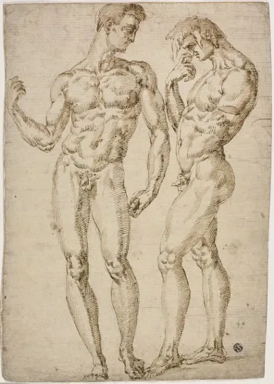 Two Standing Male Nudes by School of Baccio Bandinelli, 1548/50