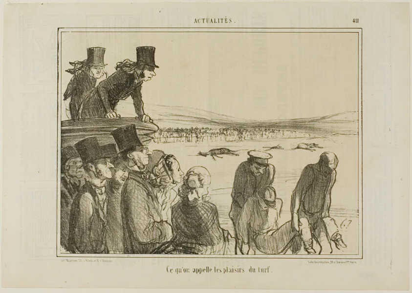 These are the joys of horseback racing, plate 411 from Actualités by Honoré-Victorin Daumier, 1857