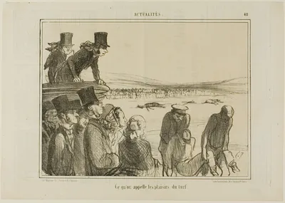 These are the joys of horseback racing, plate 411 from Actualités by Honoré-Victorin Daumier, 1857