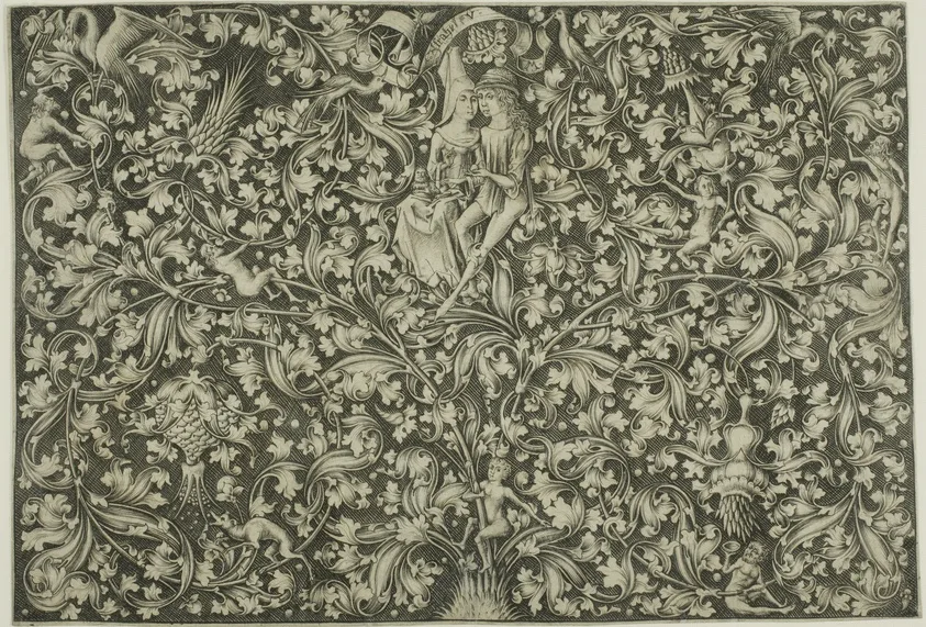 Ornamental Panel With Two Lovers by Israhel van Meckenem, the younger, 1480–90