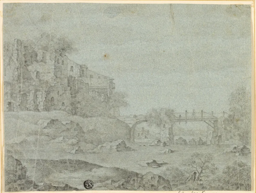 Ruins Overlooking River with Bridge by Adriaen Pietersz. van de Venne, n.d.